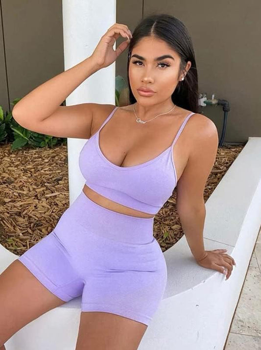 Women Seamless Yoga Set 2 Piece Workout Sport Bra with High Waist Shorts Legging Outfit Tracksuit.